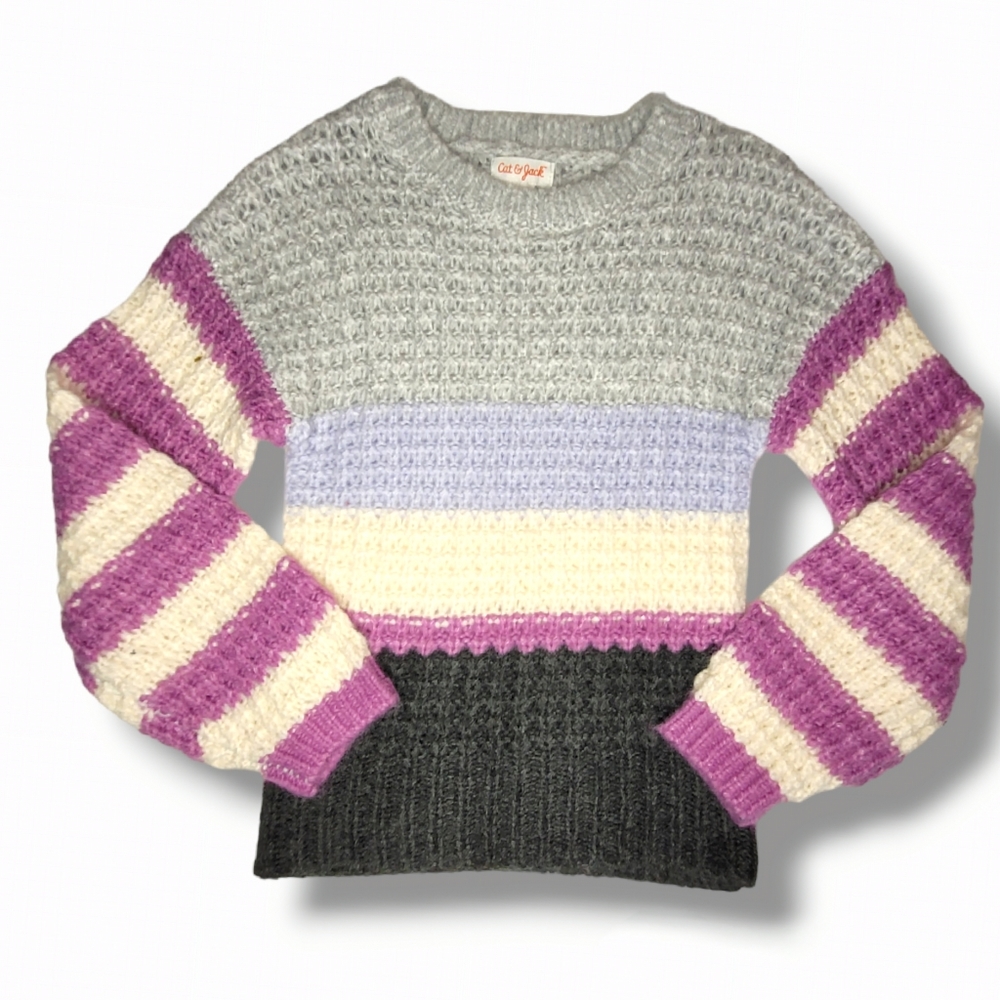 Cat & Jack Girls Knit Colorblock Sweater Size XS 4/5